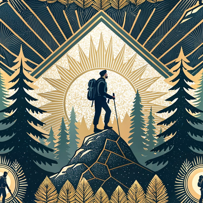 Art Deco Hiker Mountain Design