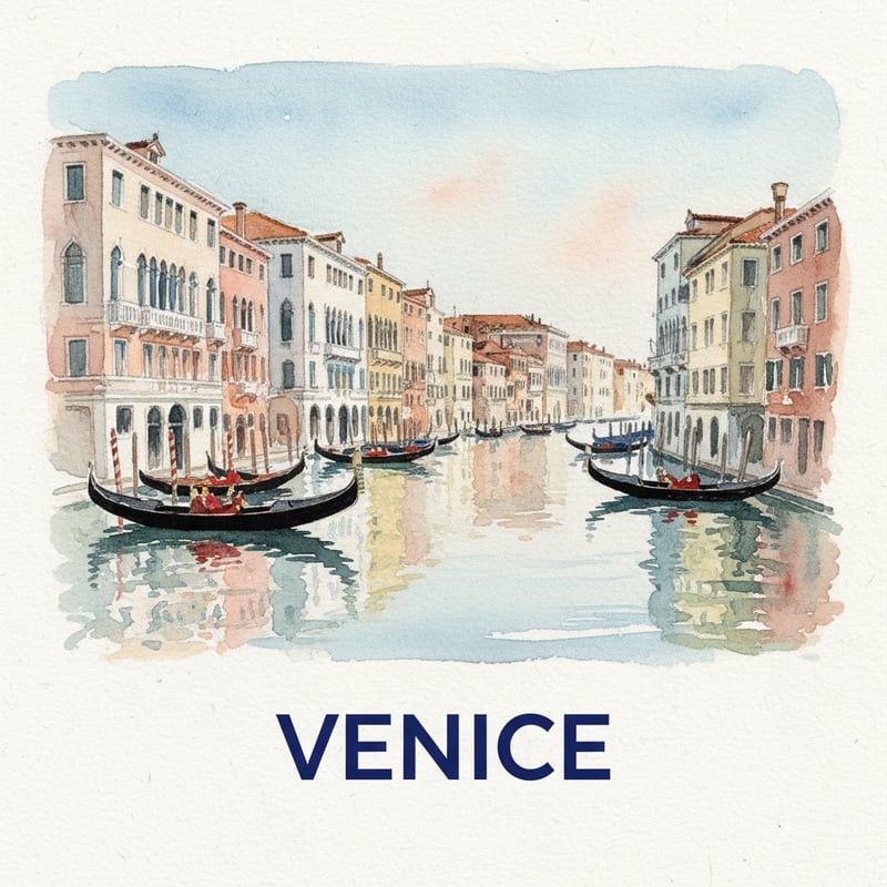 Watercolor Painting of Venice Canal