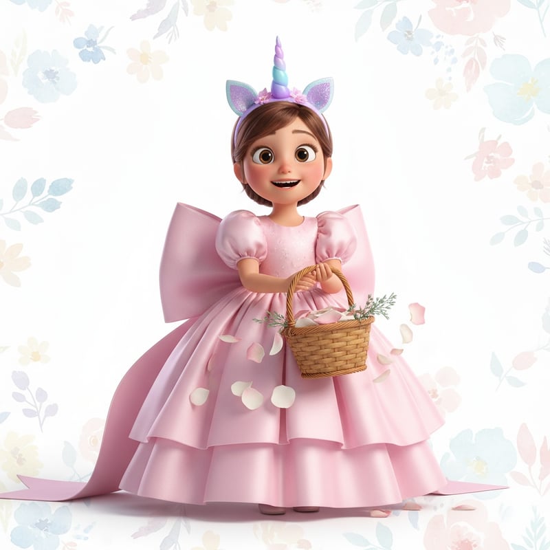Pixar-Style Flower Girl in Pink Dress