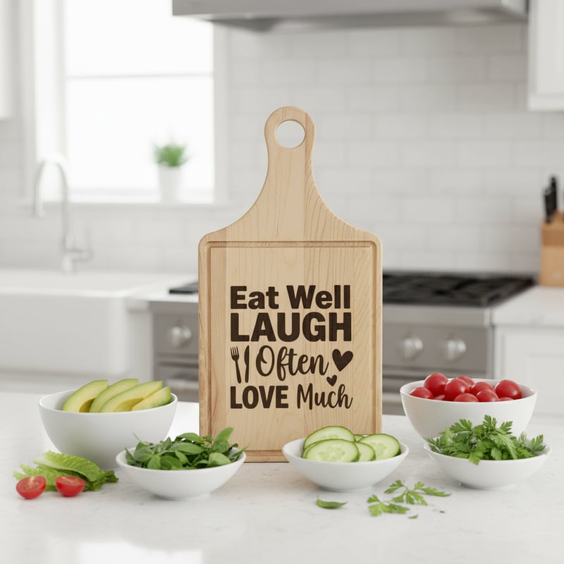 Engraved Cutting Board with Fresh Salad