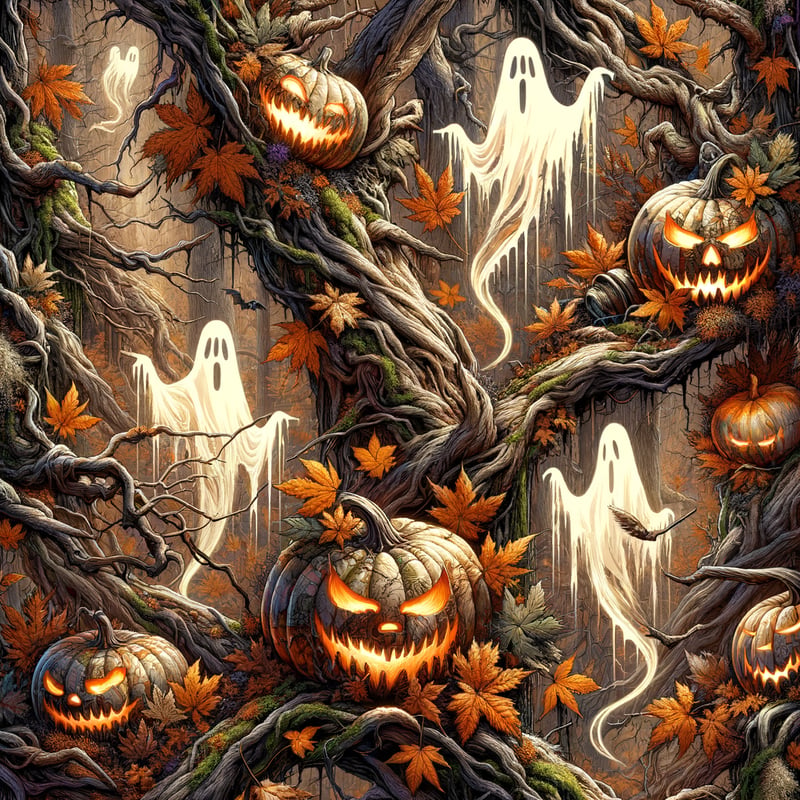 Woodland Camouflage with Glowing Pumpkins