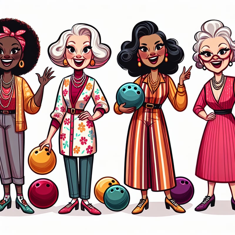Cartoon Older Women Bowling