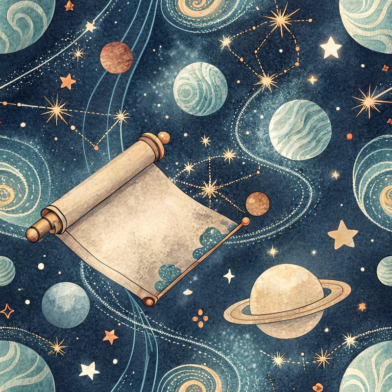 Celestial Scene with Floating Scroll