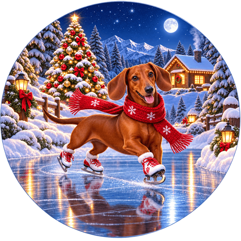 Red Dachshund Ice Skating Circle