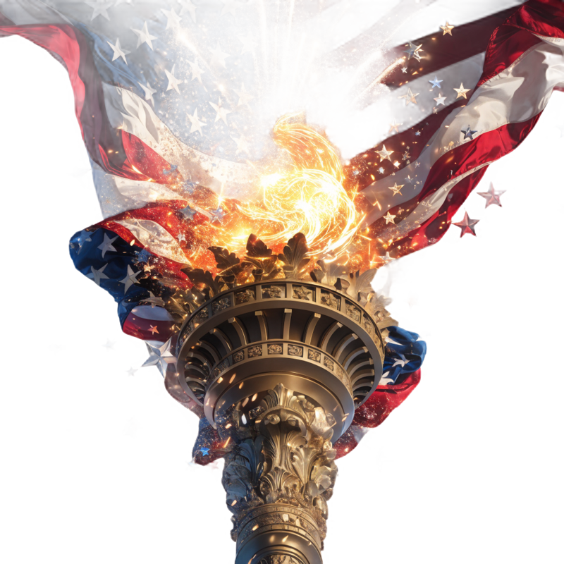 Glowing Liberty Torch with Fireworks