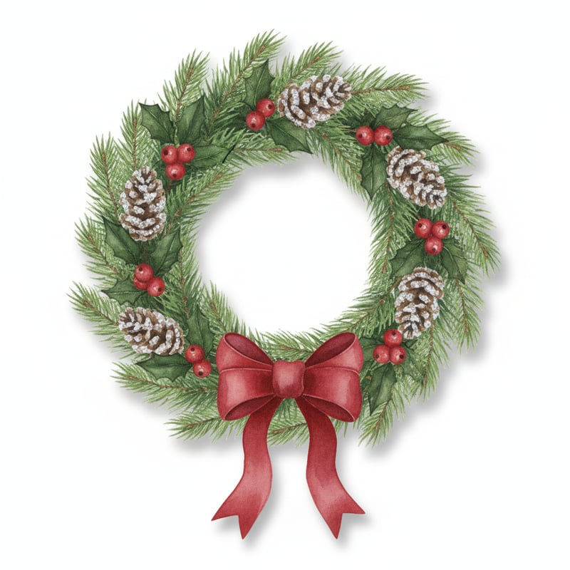 Realistic Christmas Wreath Watercolor Clipart