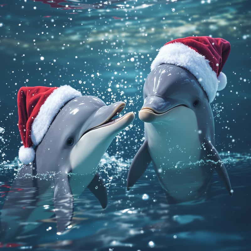 Dolphins Wearing Santa Hats