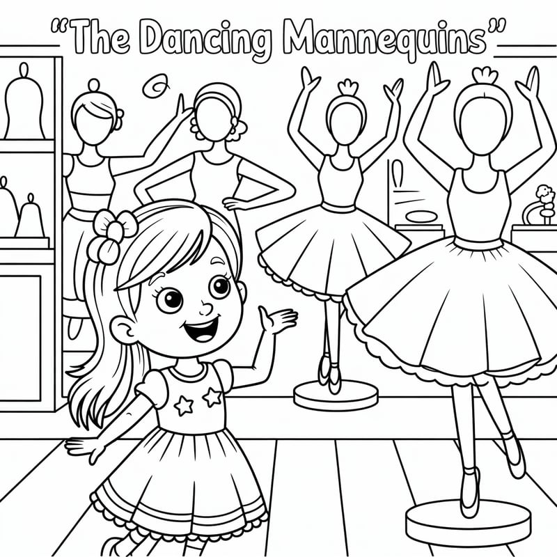 Whimsical Coloring Page: Dancing Mannequins