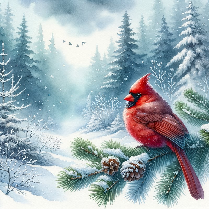 Winter Cardinal Watercolor Scene