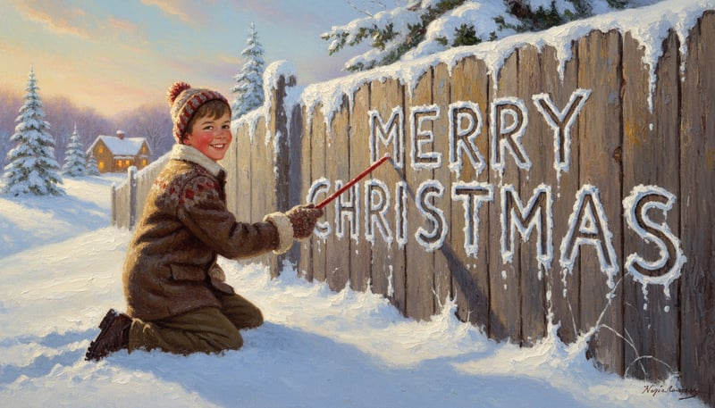 Rockwell Style Boy Writing Christmas