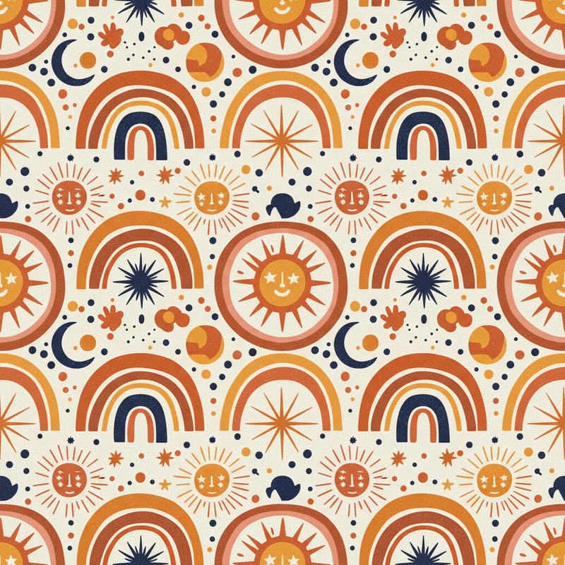 Retro Sun and Rainbow Pattern