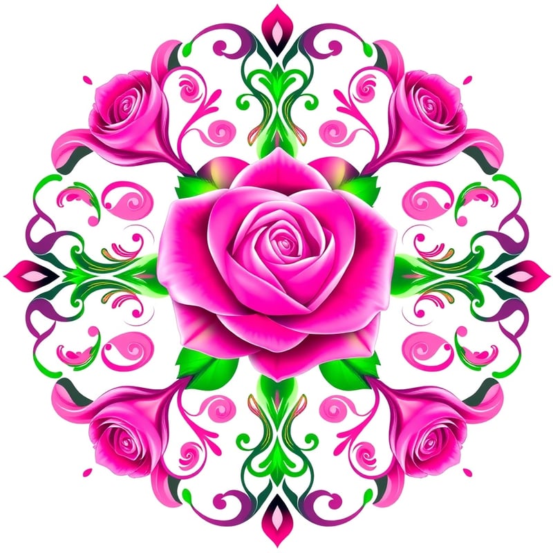 Symmetrical Fantasy Pink Roses Illustration