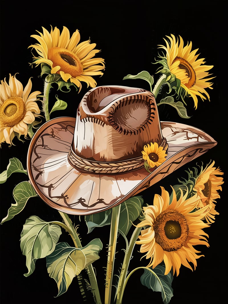 Floral Cowboy Hat on Sunflowers