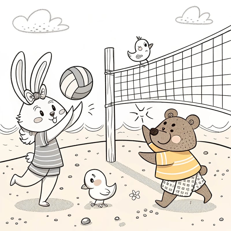 Cute Animal Friends Playing Beach Volleyball