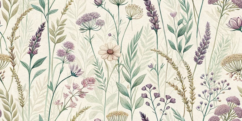 Whimsical Botanical Watercolor Scene