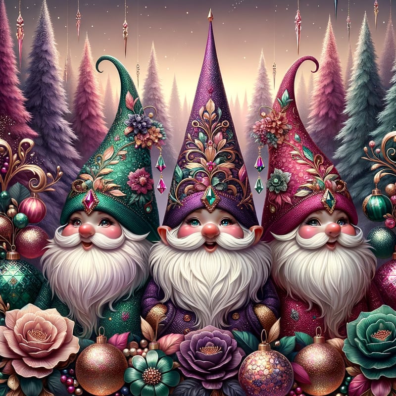 Jewel-Toned Gnomes in Winter Forest