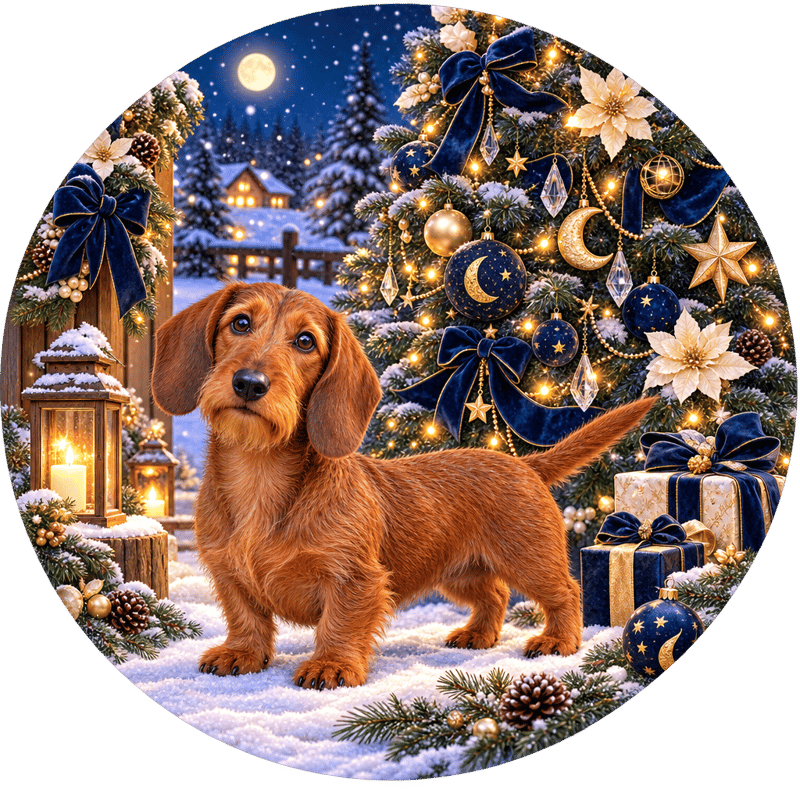 Red Wirehaired Dachshund Christmas Art