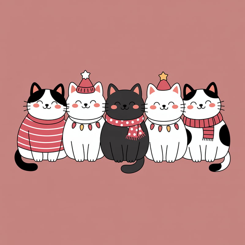 Cute Cartoon Cats in Cozy Outfits