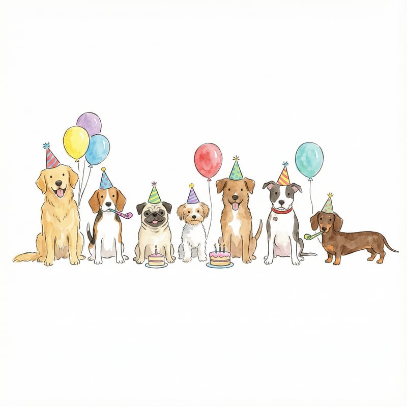 Watercolor Clipart of Party Dogs
