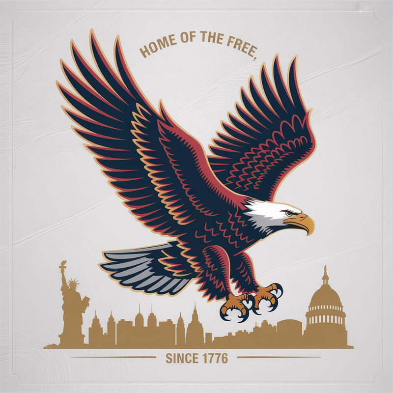 Eagle Above American Skyline Illustration