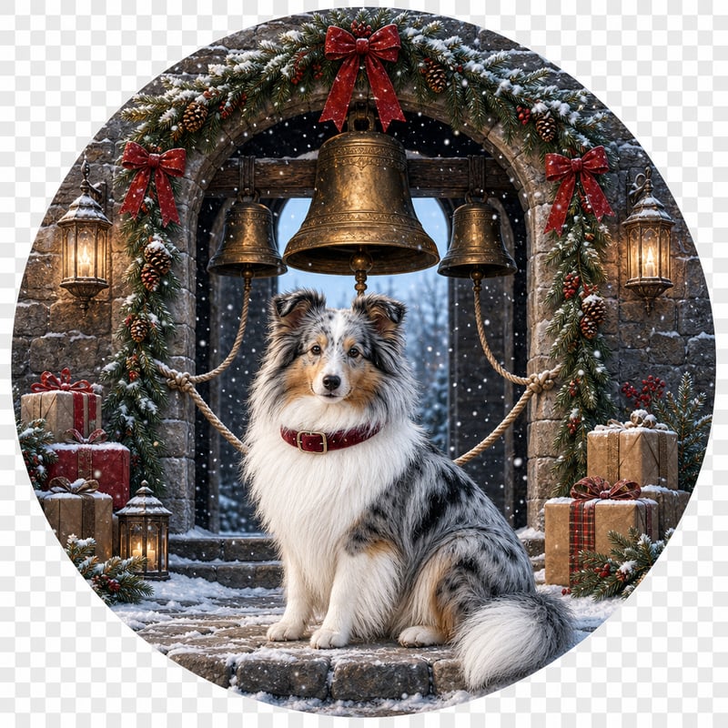 Merle Shetland Sheepdog Holiday Bell Tower