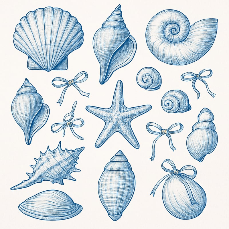 Hand-Drawn Blue Seashell Illustrations