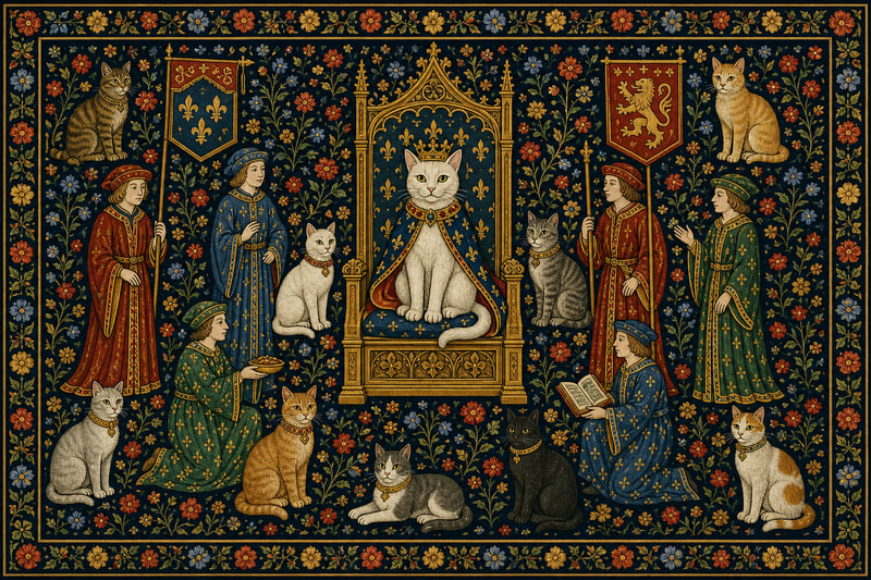Medieval Millefleur Cat Court Tapestry