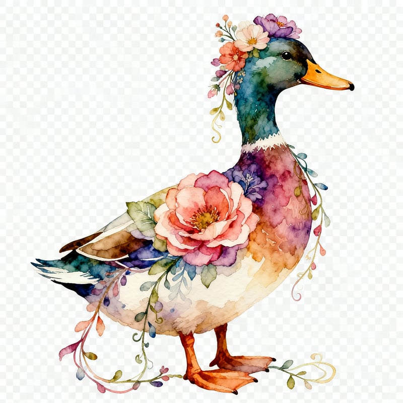 Boho Floral Duck Illustration
