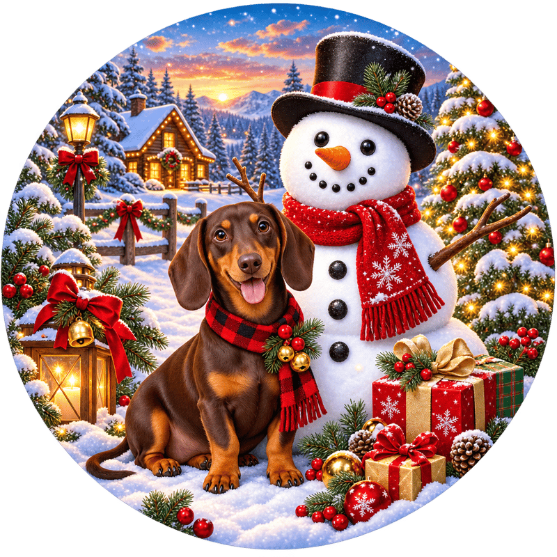 Dachshund & Snowman Circular Design