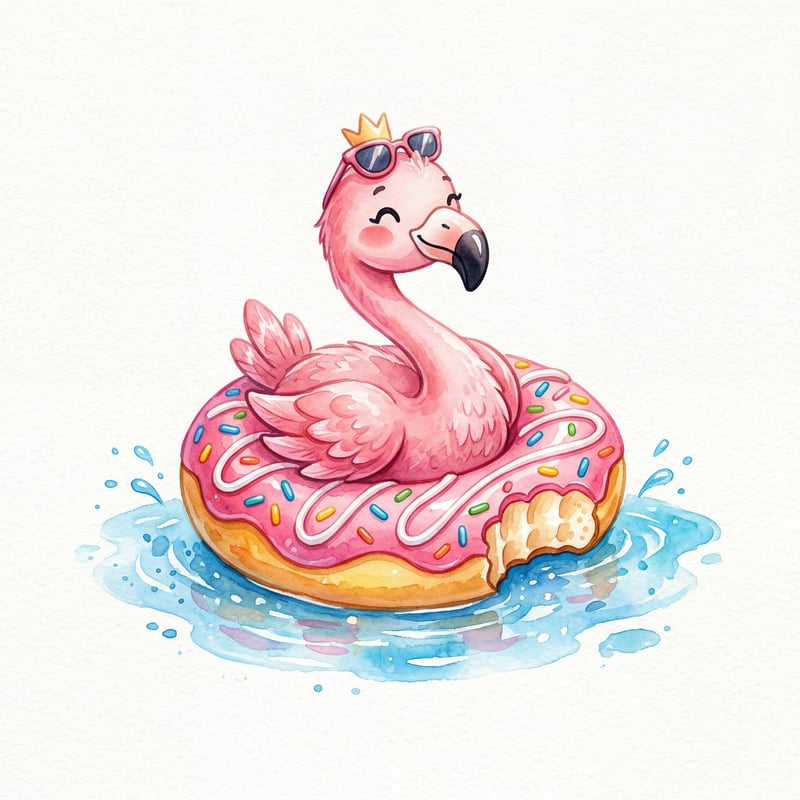 Cute Watercolor Flamingo in Pool Float