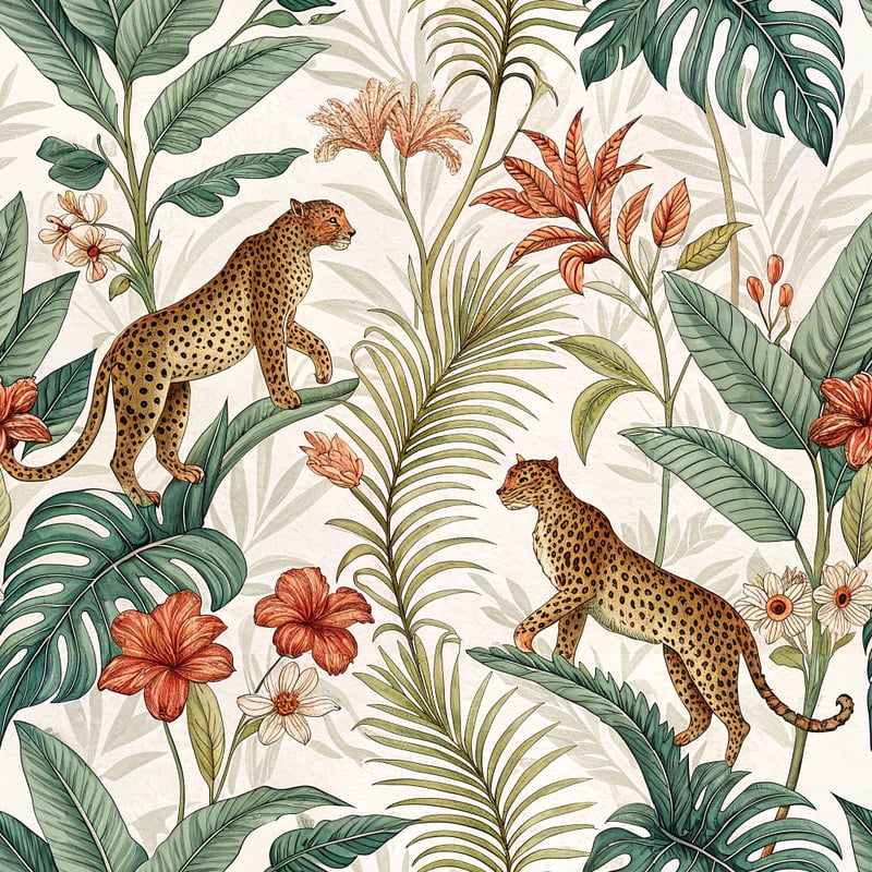Jungle Cats Toile Seamless Pattern