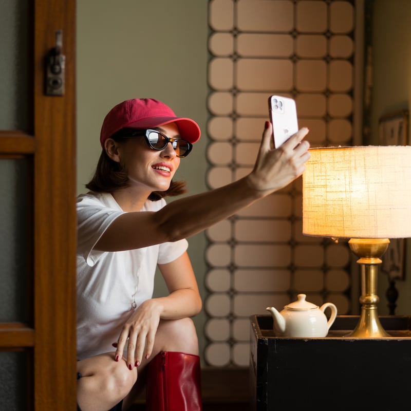 Vintage Mirror Selfie with Warm Tones