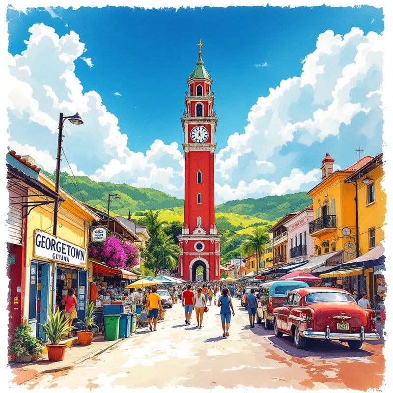 Ink and Watercolor Travel Poster of Georgetown