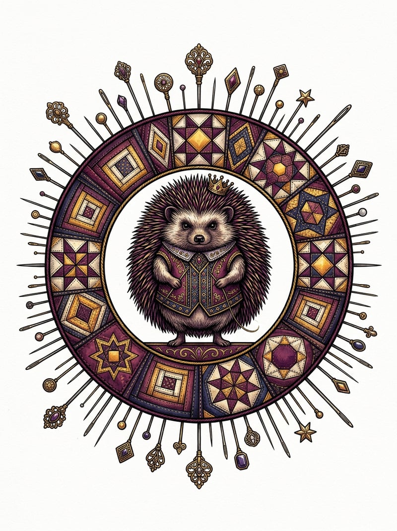 Ornate Hedgehog Quilt Illustration