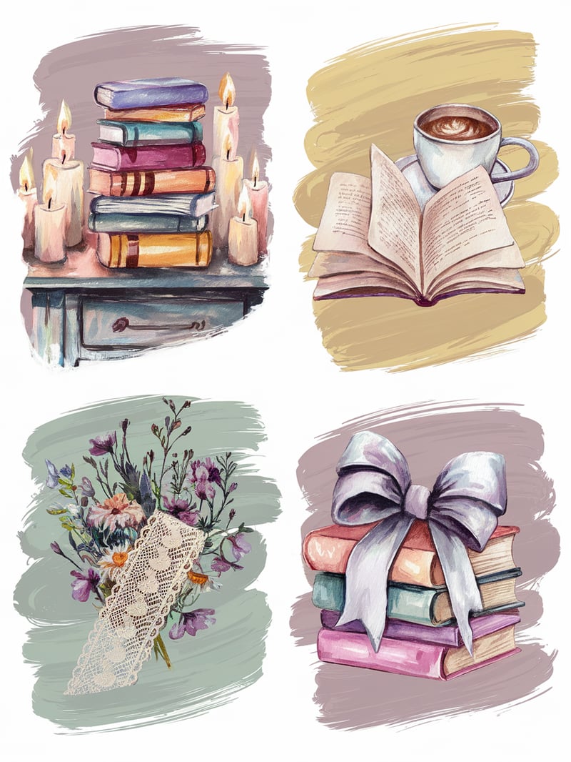 Bookish Watercolor Collage Panels
