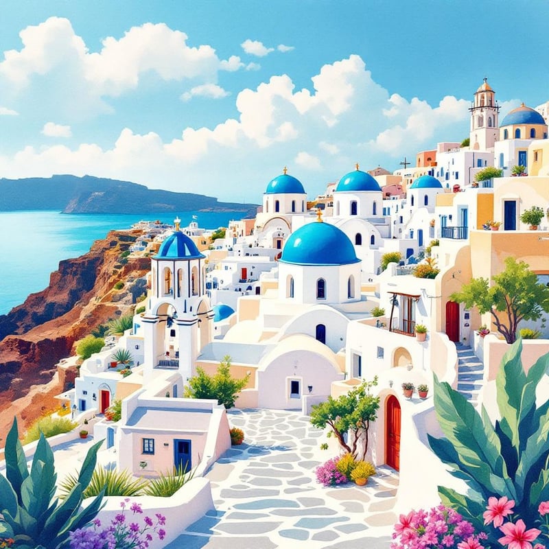 Santorini Travel Poster Vector Art