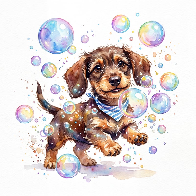 Whimsical Dachshund Puppy with Bubbles