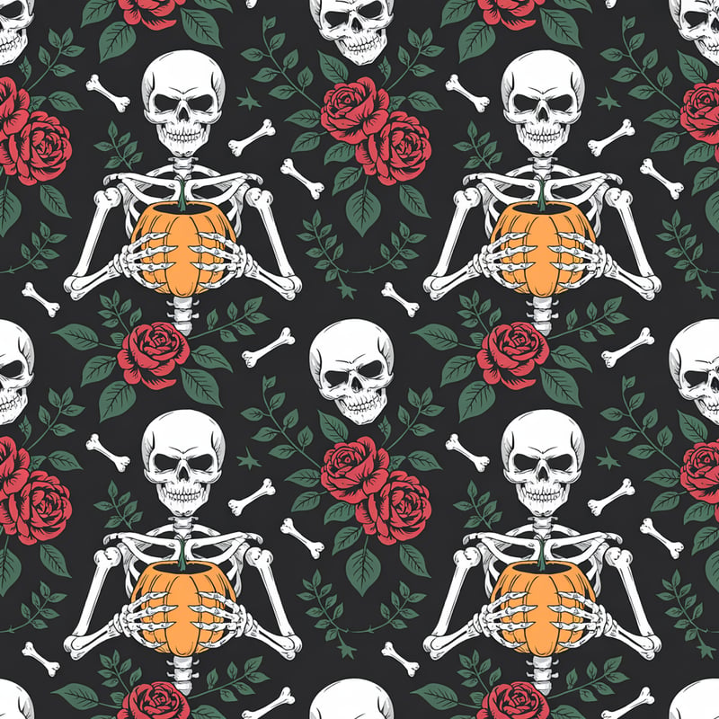 Gothic Skeletons with Pumpkin Mugs Pattern
