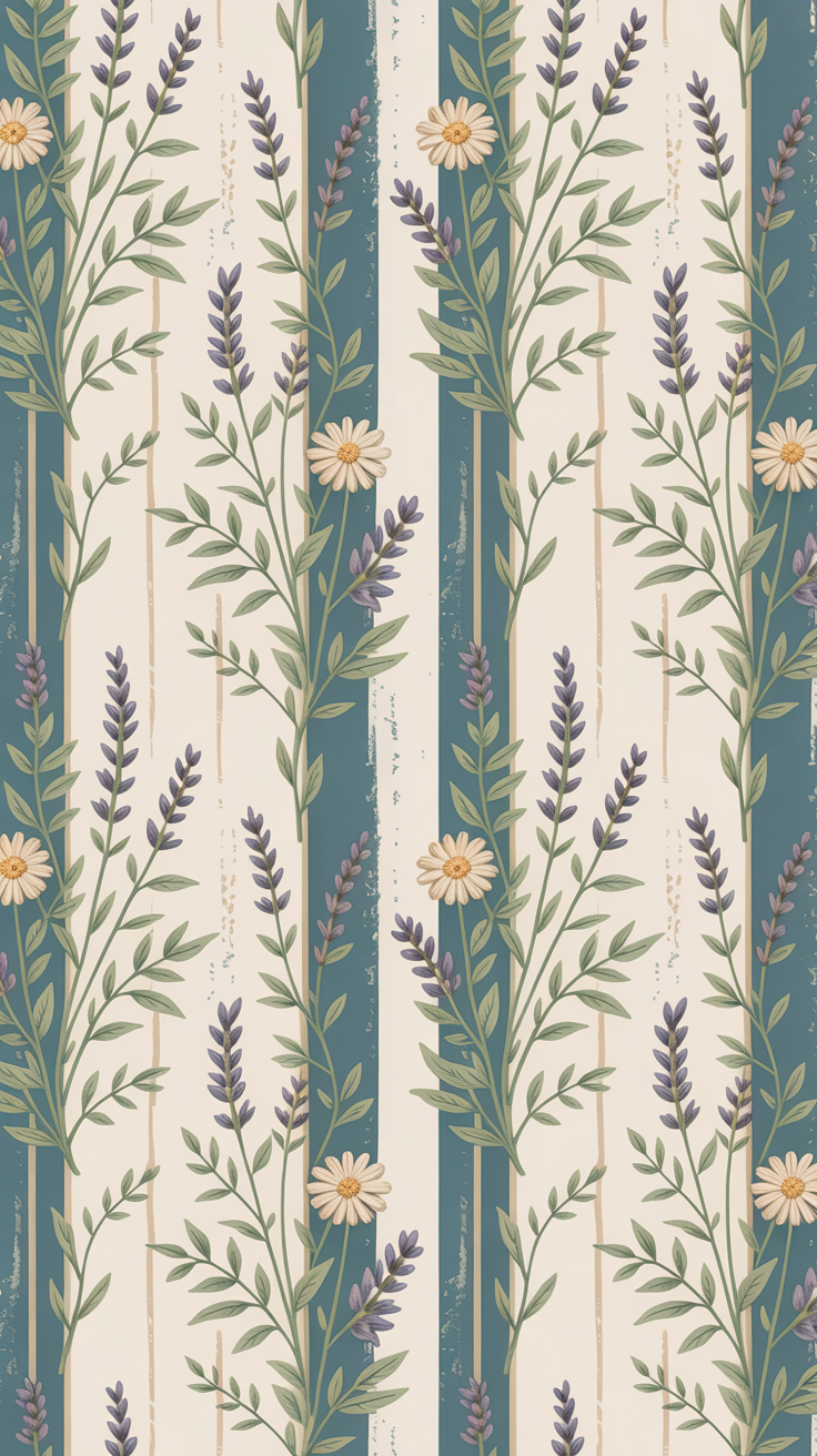 Vintage Blue and Cream Floral Wallpaper