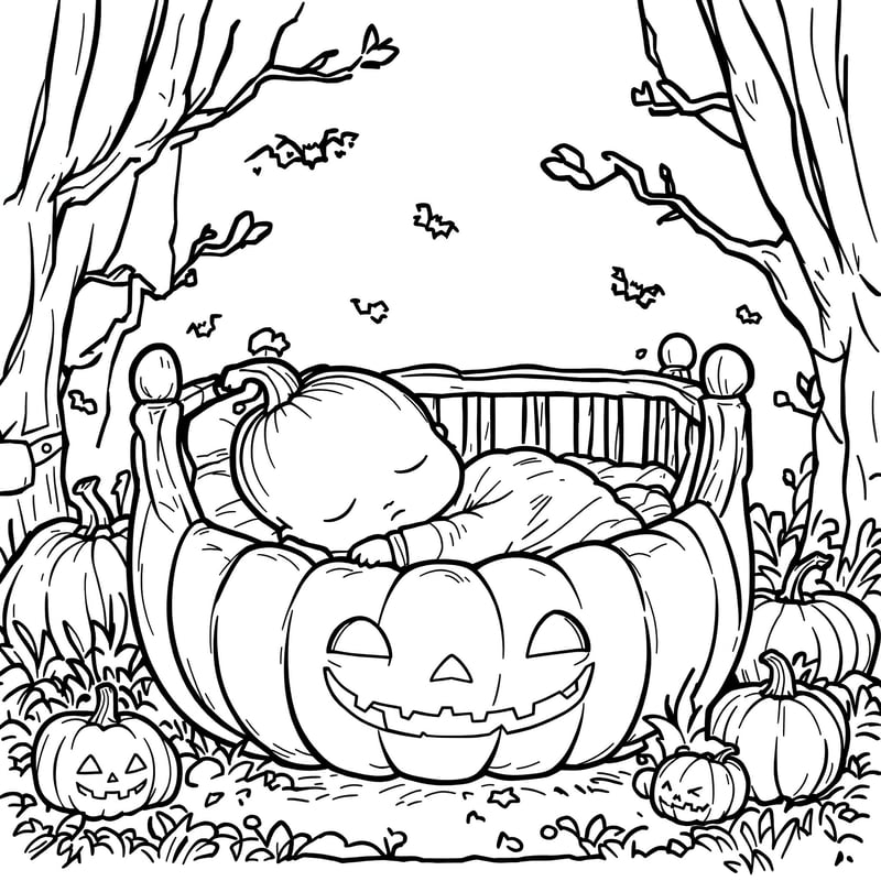 Baby Sleeping in Jack-o-Lantern Crib