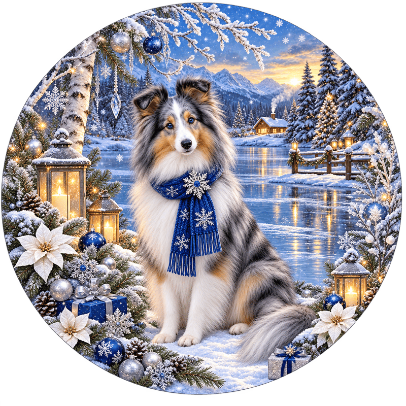 Merle Shetland Sheepdog Winter Circle PNG