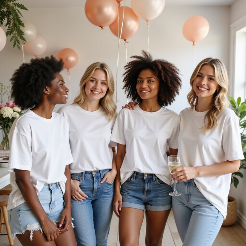 Diverse Group in White T-Shirt Mockup