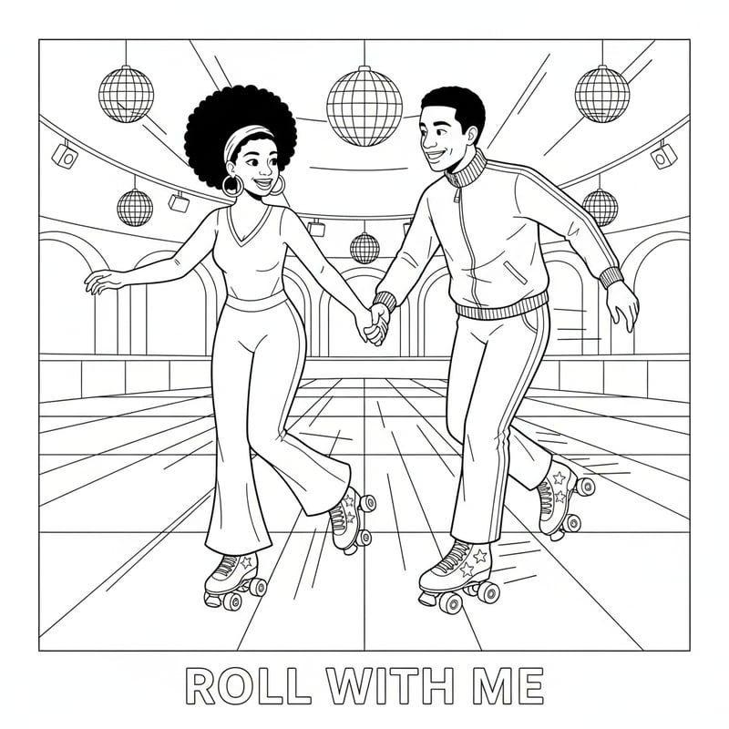 Black Couple Roller Skating Illustration
