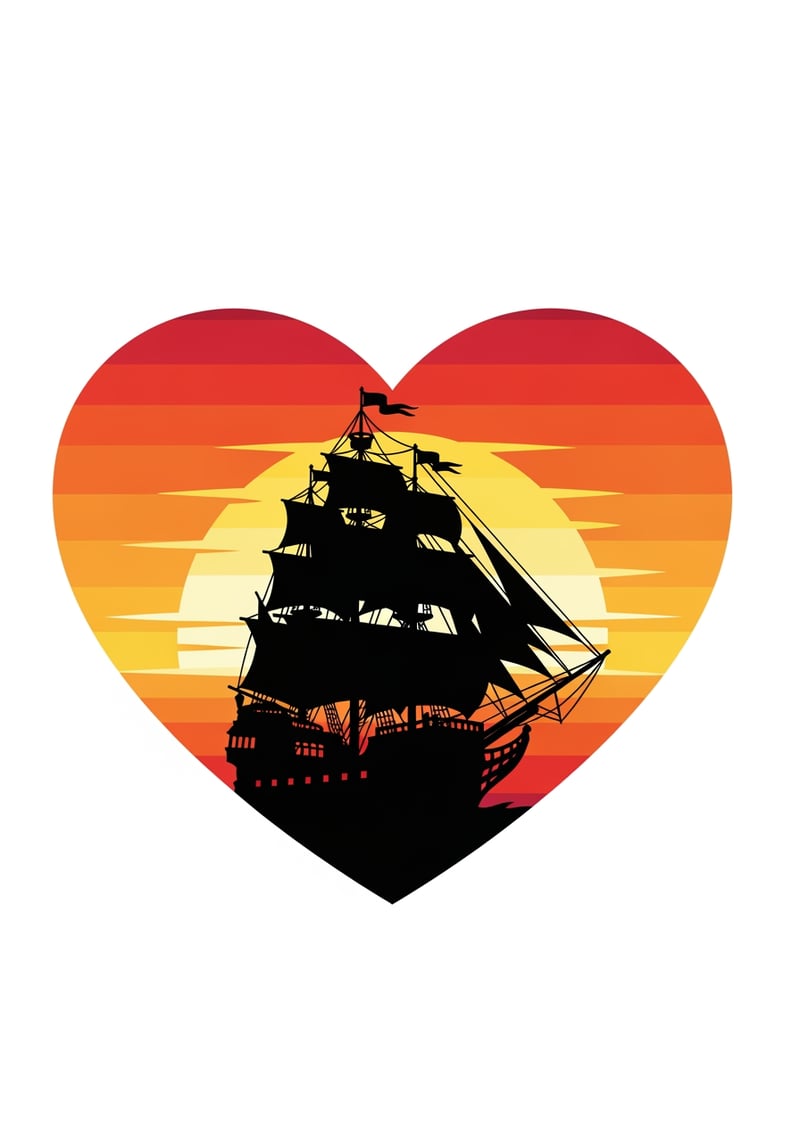 Pirate Ship Silhouette at Sunset