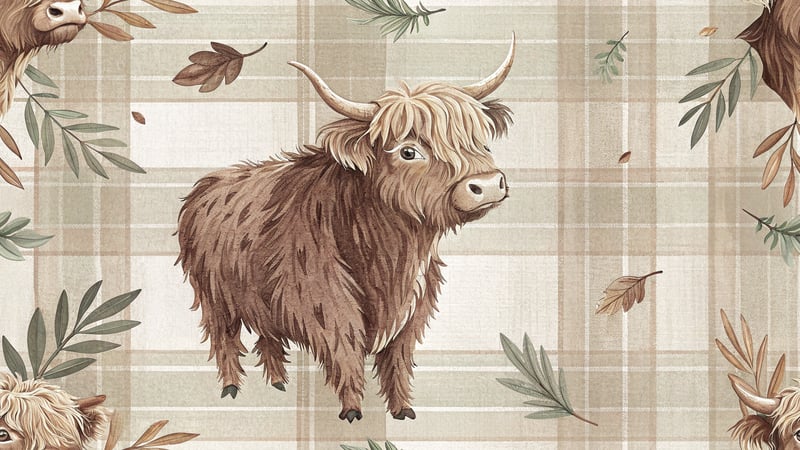 Cute Highland Cow with Farmhouse Plaid