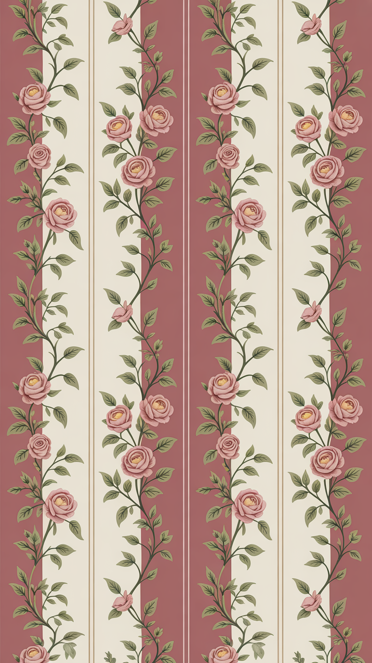 Vintage Rose Stripe Wallpaper
