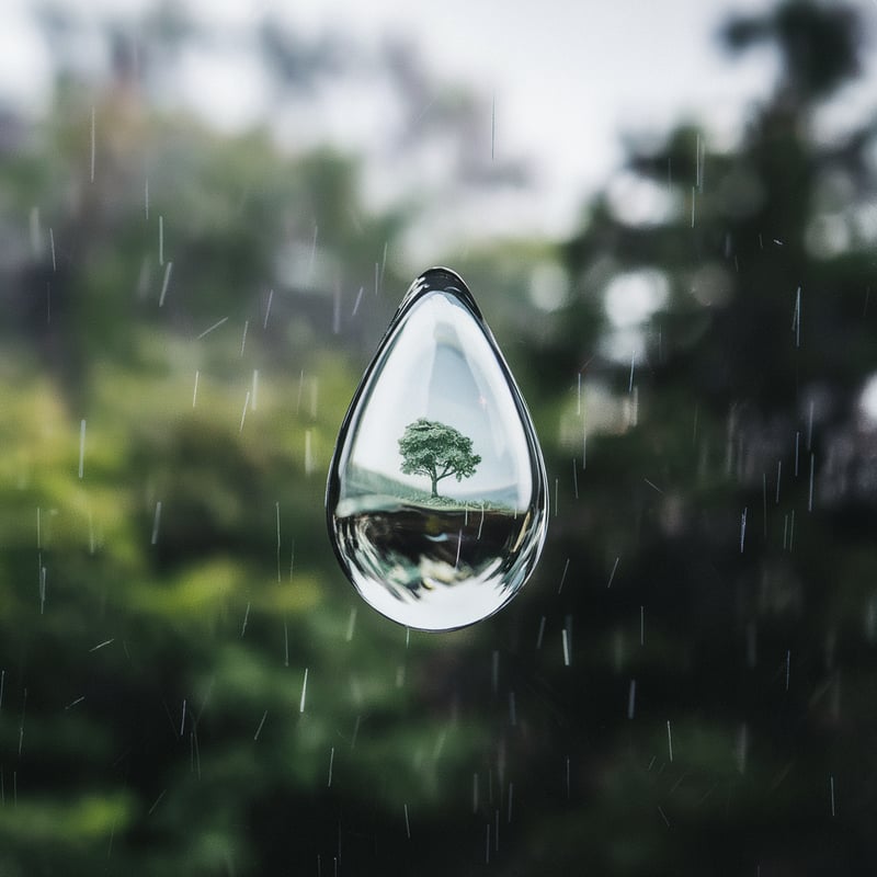 Reflective Raindrop with Tree Inside