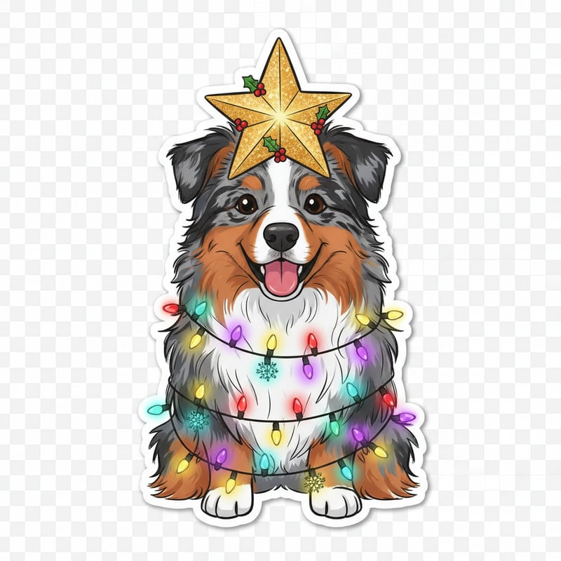 Australian Shepherd with Christmas Lights
