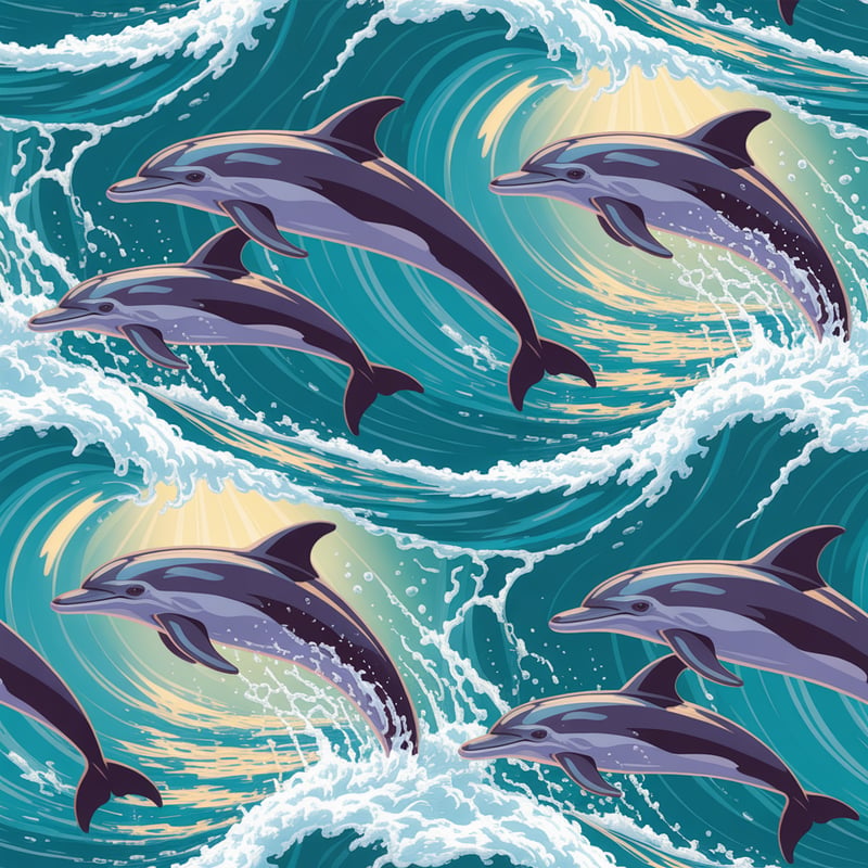 Dolphin Pod Seamless Ocean Pattern