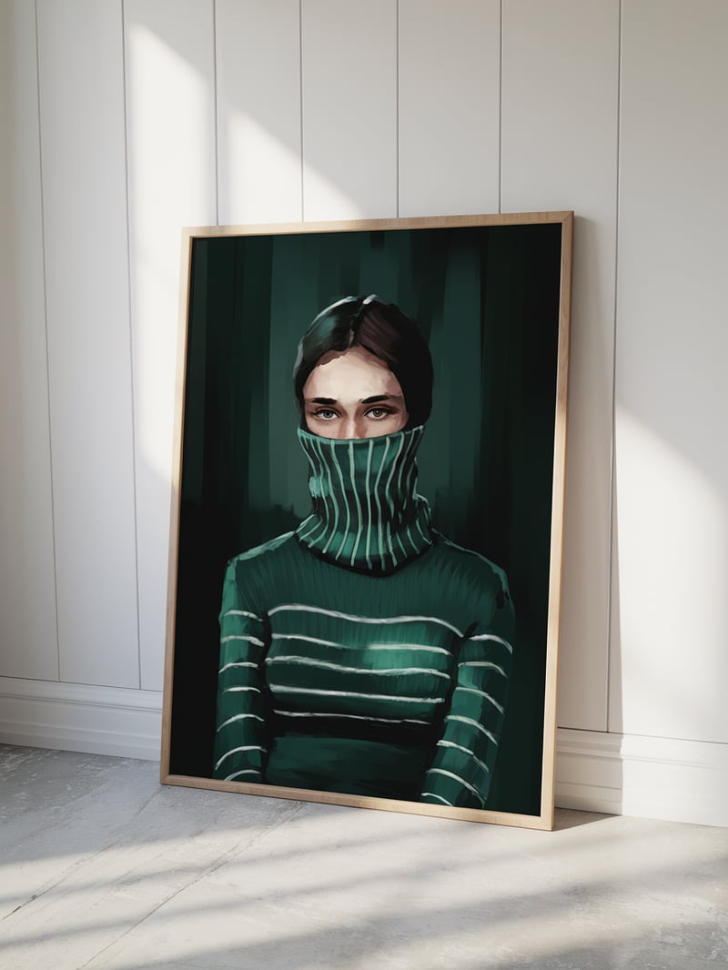 Mysterious Woman in Striped Sweater